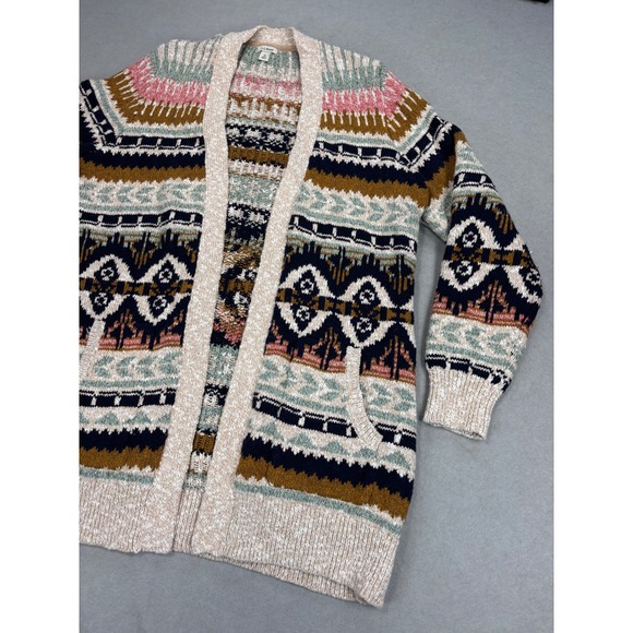 LL Bean Cotton Ragg Open Cardigan Fair Isle Cozy Sweater Size XL Pockets - Picture 6 of 11
